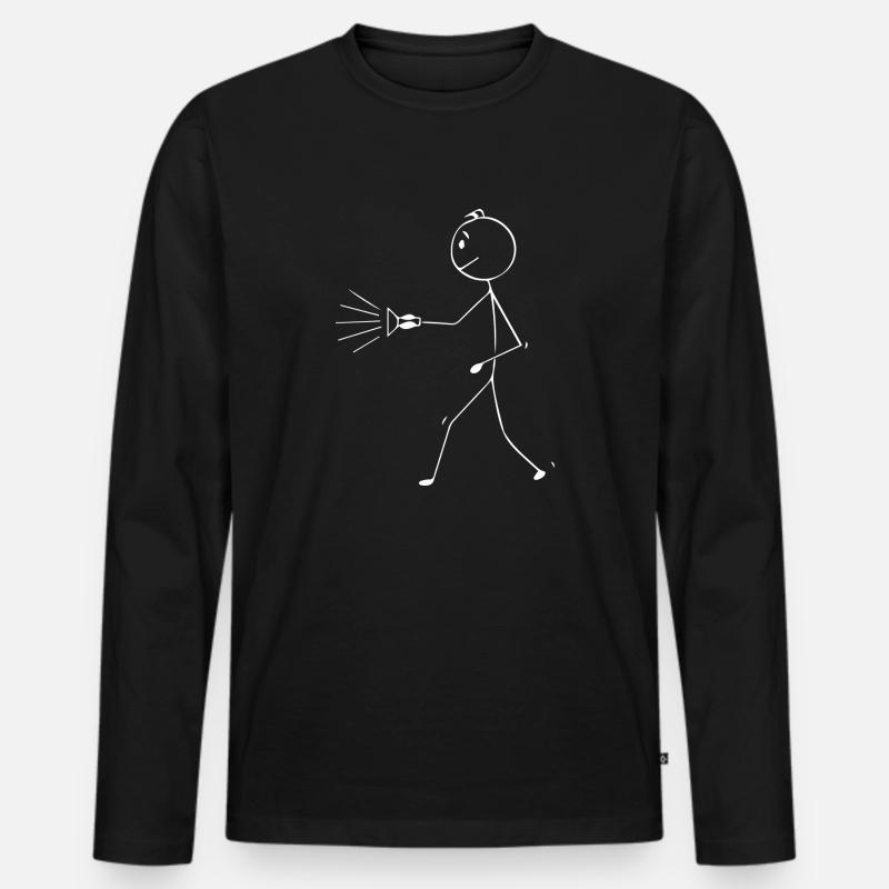 Strichmännchen mit Taschenlampe - Männer Premium Bio Langarmshirt - Schwarz