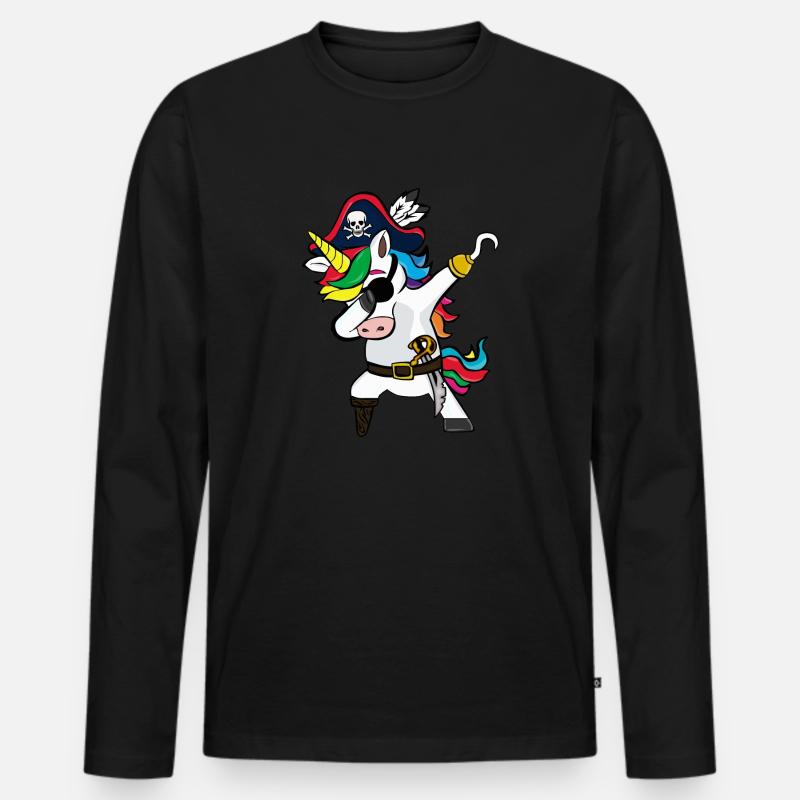 Dabbing Einhorn Piraten Geschenk - Männer Premium Bio Langarmshirt - Schwarz