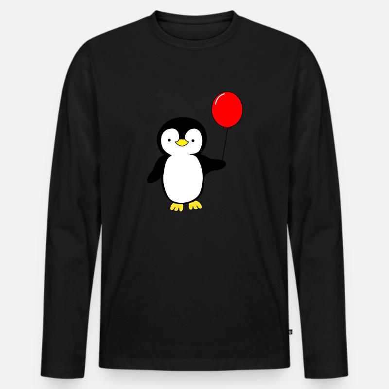 Pinguin mit Ballon - Männer Premium Bio Langarmshirt - Schwarz