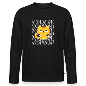 Caffeine Coffee Cat Morning Muffle Saying Cup - Men's Premium Organic Long Sleeve Shirt - black - Front - Nico (187cm)