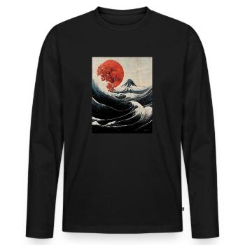 Japanisch Ozean - Männer Premium Bio Langarmshirt - Schwarz - Vorne - Nico (187cm)