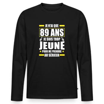 j ai 89 ans / humour anniversaire 89 ans - T-shirt manches longues Premium bio Homme - noir - Devant - Nico (187cm)