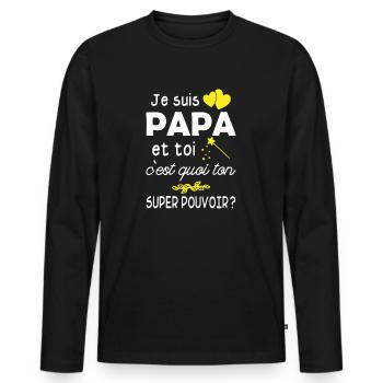 je suis papa / super papa / humour papa - T-shirt manches longues Premium bio Homme - noir - Devant - Nico (187cm)