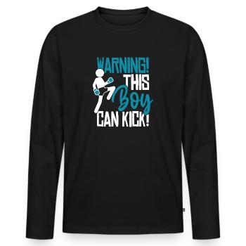 Dieser Junge kann kicken! Kickboxen Spruch Boxen - Männer Premium Bio Langarmshirt - Schwarz - Vorne - Nico (187cm)