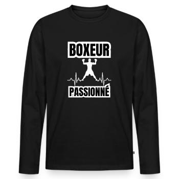 boxeur passionné - T-shirt manches longues Premium bio Homme - noir - Devant - Nico (187cm)