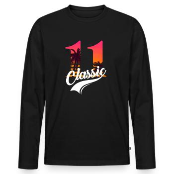 Ausgabe 11 - 11-jähriges Jubiläum - Männer Premium Bio Langarmshirt - Schwarz - Vorne - Nico (187cm)