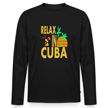 Détendu sur Cuba Caraïbes Île de La Havane Cadeau - T-shirt manches longues Premium bio Homme - noir - Devant - Nico (187cm)