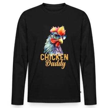 Un drôle de papa poulet avec des lunettes de soleil - T-shirt manches longues Premium bio Homme - noir - Devant - Nico (187cm)
