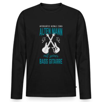 Alter Mann mit Bass Gitarre Bassist - Männer Premium Bio Langarmshirt - Schwarz - Vorne - Nico (187cm)