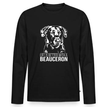 BEAUCERON la vie est meilleure chien en disant chien Wilsigns - T-shirt manches longues Premium bio Homme - noir - Devant - Nico (187cm)