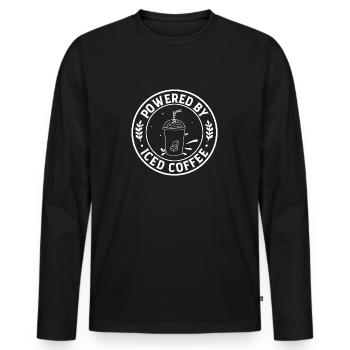 Powered by iced coffee- coffee gift - Men's Premium Organic Long Sleeve Shirt - black - Front - Nico (187cm)
