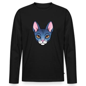 Cool Dessin Animé Sphynx Chat - T-shirt manches longues Premium bio Homme - noir - Devant - Nico (187cm)