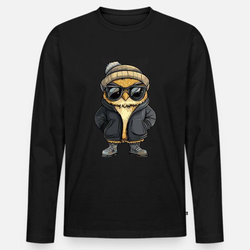Eule Cool Comic - Männer Premium Bio Langarmshirt - Schwarz