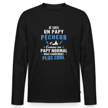 je suis un papy pêcheur / humour papy pêche - T-shirt manches longues Premium bio Homme - noir - Devant - Nico (187cm)