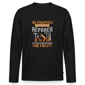 Si papou ne peut pas réparer alors personne ne peu - T-shirt manches longues Premium bio Homme - noir - Devant - Nico (187cm)