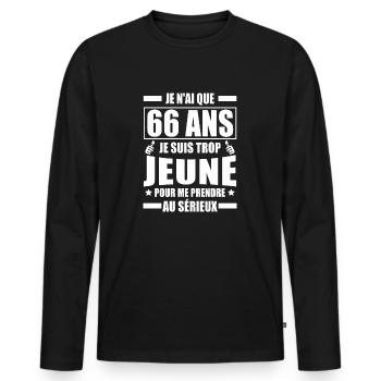 je n ai que 66 ans / cadeau anniversaire 66 ans - T-shirt manches longues Premium bio Homme - noir - Devant - Nico (187cm)
