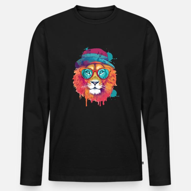 Zio, der coole Löwe - Männer Premium Bio Langarmshirt - Schwarz