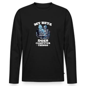 Mein Beta macht Computerdinge Programmierer - Männer Premium Bio Langarmshirt - Schwarz - Vorne - Nico (187cm)