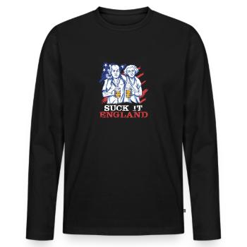 Suck-It England Funny July 4 George Washington - Men's Premium Organic Long Sleeve Shirt - black - Front - Nico (187cm)