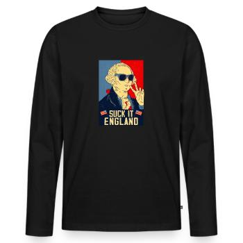 Suck-It England Funny July 4 George Washington - Men's Premium Organic Long Sleeve Shirt - black - Front - Nico (187cm)