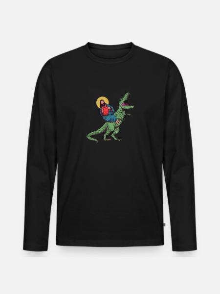 Cool Jesus Rides Dinosaur Funnier - Men's Premium Organic Long Sleeve Shirt - black