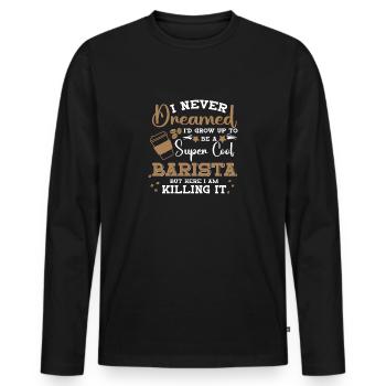 Super Cool Barista Coffee Espresso Latte - Men's Premium Organic Long Sleeve Shirt - black - Front - Nico (187cm)