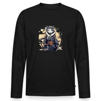 Art Japonais Chat Kawaii Anime - T-shirt manches longues Premium bio Homme - noir - Devant - Nico (187cm)