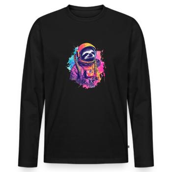 Astronaute paresseux - Un voyage dans l’espace - T-shirt manches longues Premium bio Homme - noir - Devant - Nico (187cm)