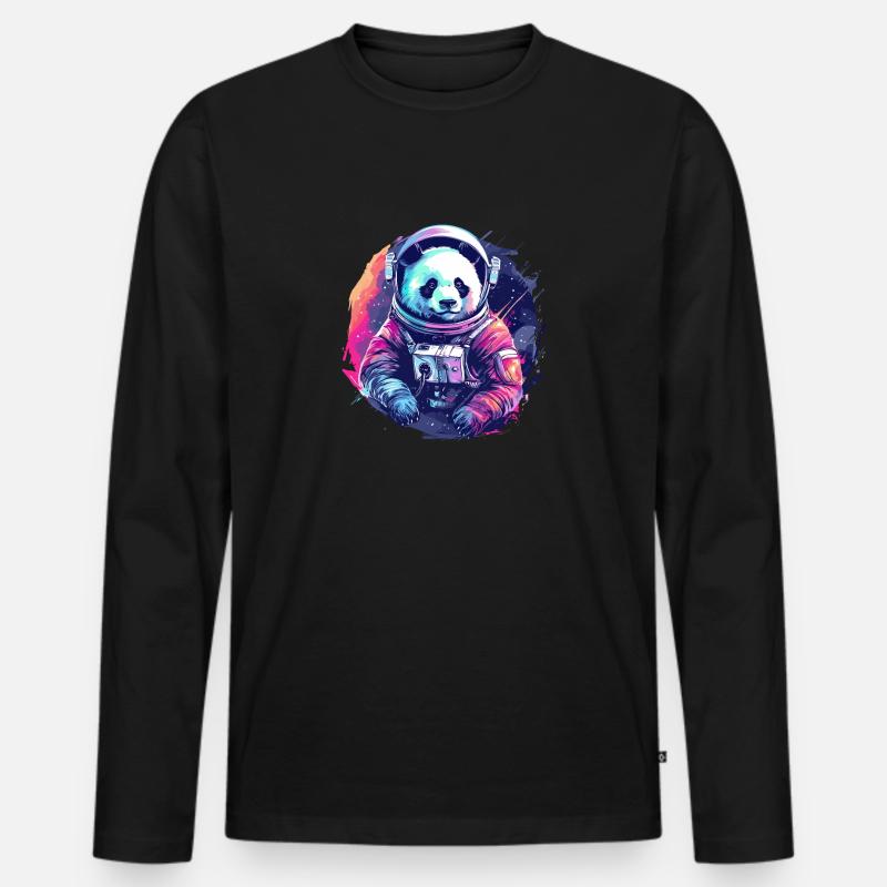 Panda Astronaut - Bamboo Rocket Adventures - Männer Premium Bio Langarmshirt - Schwarz
