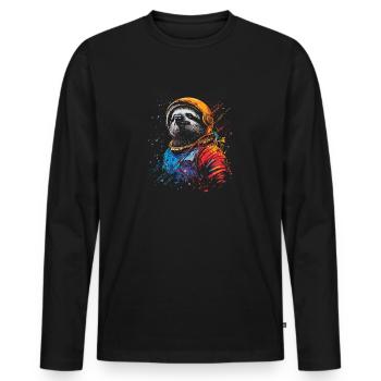 Astronaute paresseux - Un voyage dans l’espace - T-shirt manches longues Premium bio Homme - noir - Devant - Nico (187cm)
