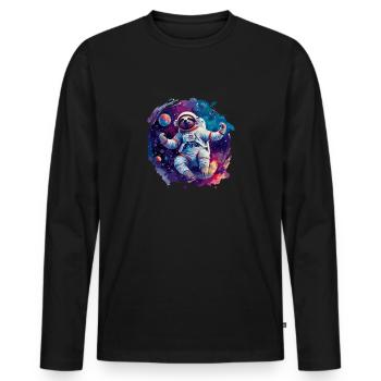 Astronaute paresseux - Un voyage dans l’espace - T-shirt manches longues Premium bio Homme - noir - Devant - Nico (187cm)