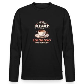 Stressé Obsédé par l’espresso - Amateur de café - T-shirt manches longues Premium bio Homme - noir - Devant - Nico (187cm)