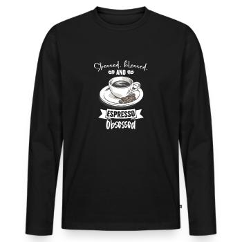 Stressé Obsédé par l’espresso - Amateur de café - T-shirt manches longues Premium bio Homme - noir - Devant - Nico (187cm)