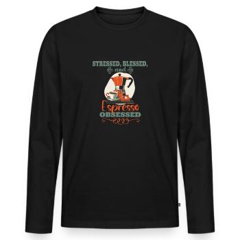 Stressé Obsédé par l’espresso - Amateur de café - T-shirt manches longues Premium bio Homme - noir - Devant - Nico (187cm)