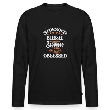 Stressé Obsédé par l’espresso - Amateur de café - T-shirt manches longues Premium bio Homme - noir - Devant - Nico (187cm)