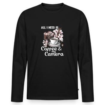 Tout ce dont j’ai besoin, c’est de café - T-shirt manches longues Premium bio Homme - noir - Devant - Nico (187cm)