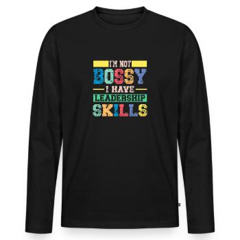 Je ne suis pas autoritaire, j’ai des compétences en leadership - T-shirt manches longues Premium bio Homme - noir - Devant - Nico (187cm)