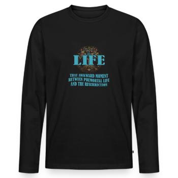 Vie Le moment embarrassant entre deux vies - T-shirt manches longues Premium bio Homme - noir - Devant - Nico (187cm)