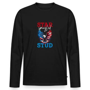 Star Spangled Stud - Patriotischer Look Mit - Männer Premium Bio Langarmshirt - Schwarz - Vorne - Nico (187cm)