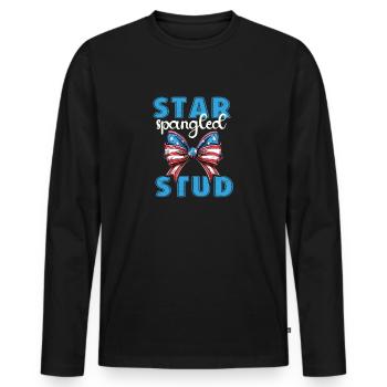 Star Spangled Stud - Patriotischer Look Mit - Männer Premium Bio Langarmshirt - Schwarz - Vorne - Nico (187cm)
