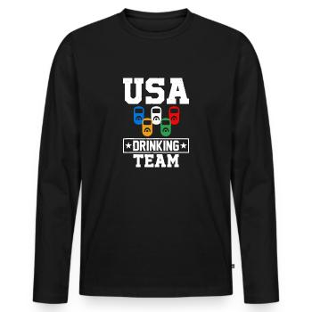 USA Drinking Team Funny Drinking Saying - Men's Premium Organic Long Sleeve Shirt - black - Front - Nico (187cm)