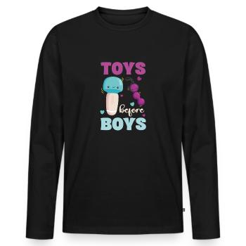 Toys Before Boys Lustiger Spruch - Männer Premium Bio Langarmshirt - Schwarz - Vorne - Nico (187cm)