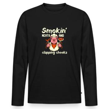 Smokin' Meats And Clapping Cheeks Grillen BBQ - Männer Premium Bio Langarmshirt - Schwarz - Vorne - Nico (187cm)