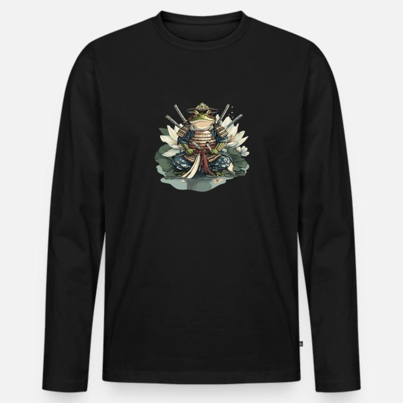 Frosch-Samurai: Krieger der Seerose - Männer Premium Bio Langarmshirt - Schwarz