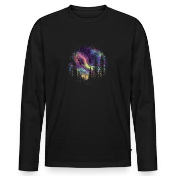 Mystische Nordlichter im Wald: Traumhafte Himmel - Männer Premium Bio Langarmshirt - Schwarz - Vorne - Nico (187cm)