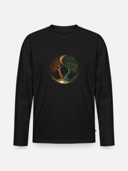 Livets træ med månen og årstiderne skifter - Premium økologisk langærmet T-shirt til mænd - sort