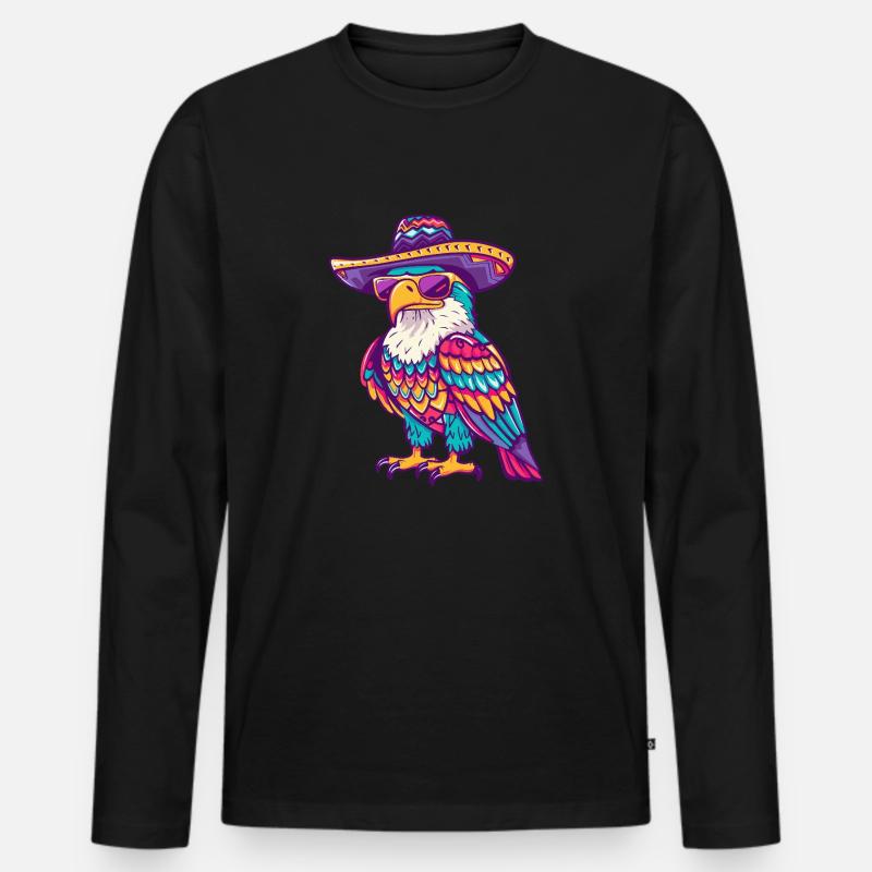 Adler Comic Lustig Sombrero - Männer Premium Bio Langarmshirt - Schwarz