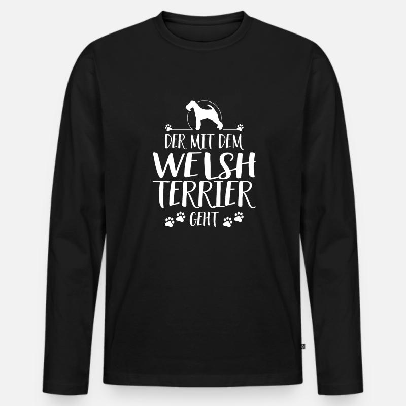 DER MIT WELSH TERRIER GEHT Hundespruch Wilsigns - Männer Premium Bio Langarmshirt - Schwarz