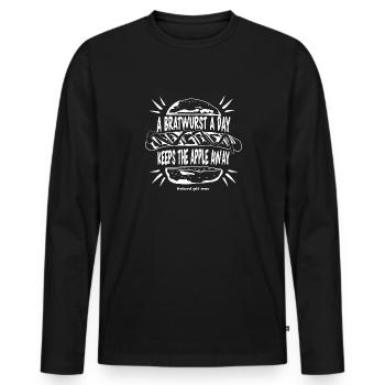 A Bratwurst a day keeps the apple away - Männer Premium Bio Langarmshirt - Schwarz - Vorne - Nico (187cm)