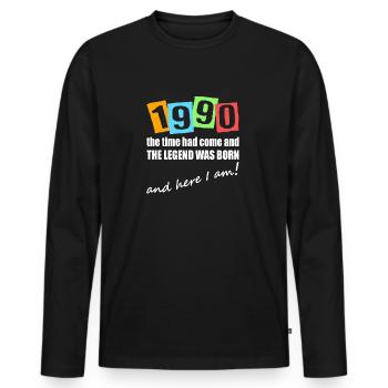 Legende 1990 geboren. Geburtstagsmotiv - Männer Premium Bio Langarmshirt - Schwarz - Vorne - Nico (187cm)